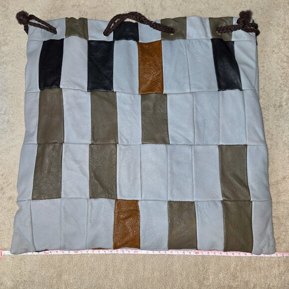 Vintage artisanal patchwork leather drawstring bag, made in Italy - Picture 2 of 9